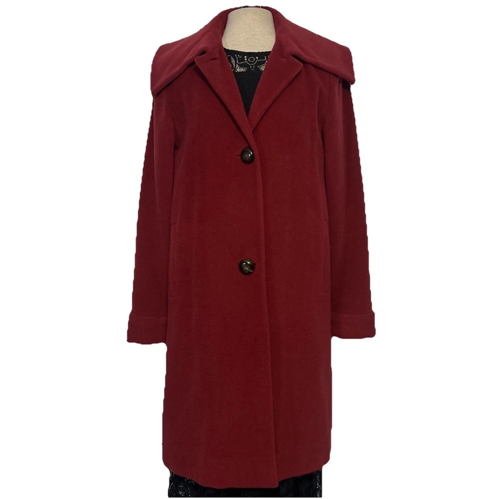 Cole‎ Haan Angora Rabbit Hair Wool Blend Red Lined Long Coat Statement Luxury 8